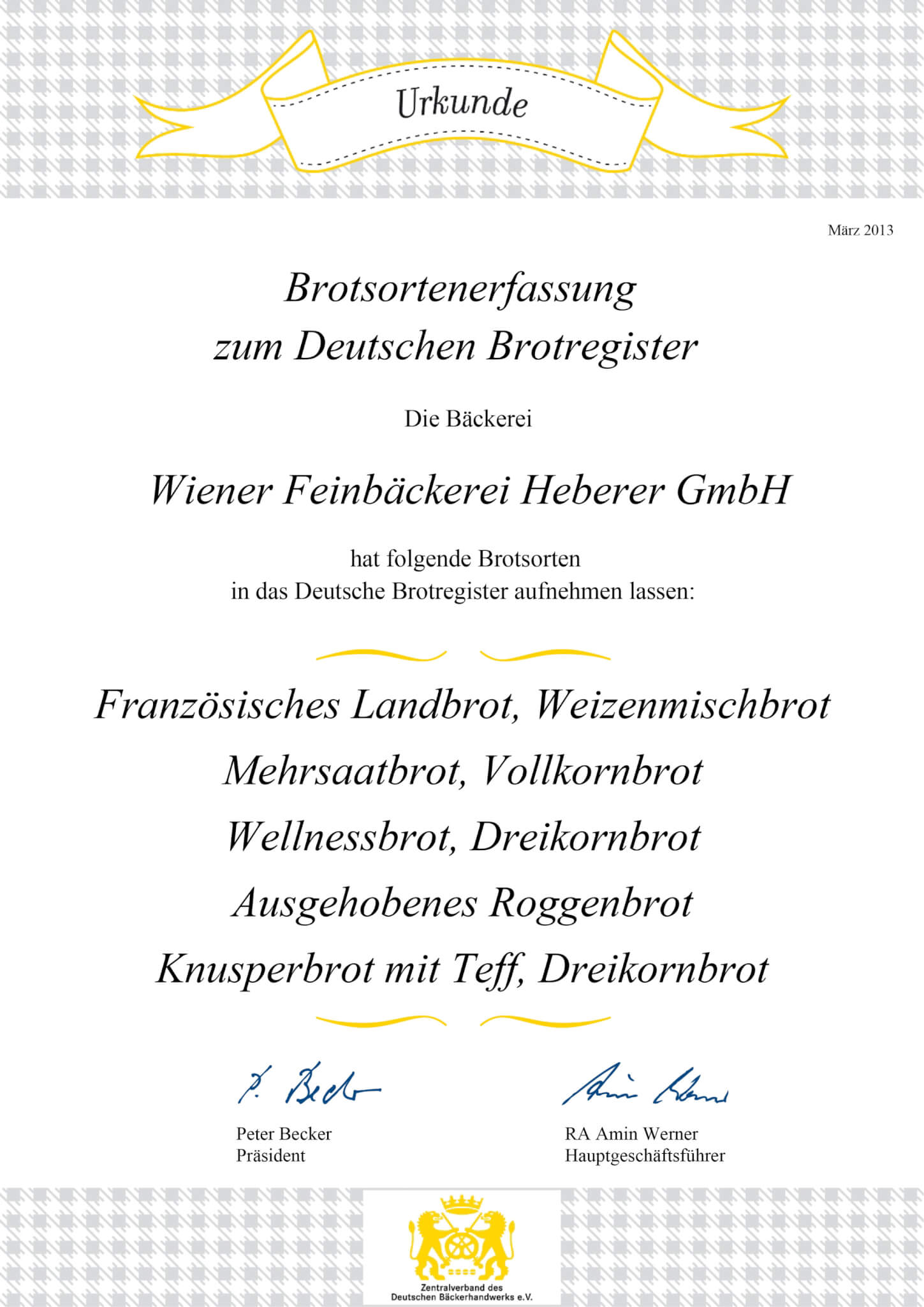 Urkunden Brotregister 2013